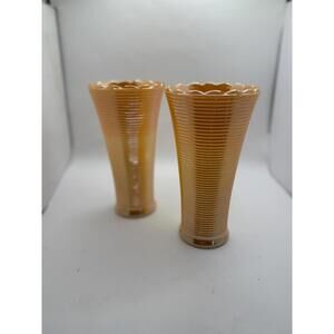 Fire-King Peach Lustre Ribbed Vase – 8.5” Scalloped Rim Lustre Vase